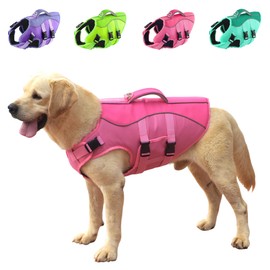 Petglad Dog Life Jacket, Reflective Dog Harness Life Vest with Rescue Handle for Swimming Boating, Adjustable High Buoyancy Flotation Swim Vest for Small Meium Large Dogs - Pink, XS