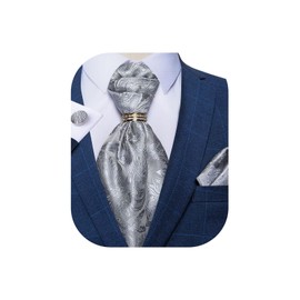 DiBanGu Burgundy Paisley Ascot for Men 4 PCS Woven Cravat Tie Pocket Square Cufflinks with Tie Ring Set Christmas