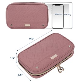 NISHEL Travel Jewelry Case, Holiday Organizer for Necklaces, Earrings, Rings, Bracelets, Watch, Rosewood-Pink