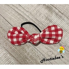 Red Gingham Knot Ponytail Hair Bow Tie