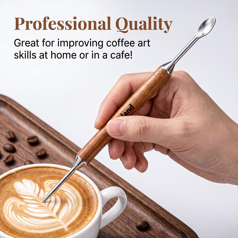 Wood Handle Stainless Steel Coffee Latte Art Pen - Barista