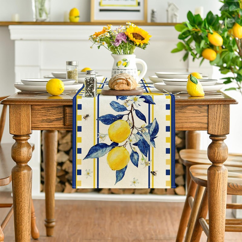 Kabwea Lemon Summer Table Runner, Tablecloth, Summer Decor Indoors, Table