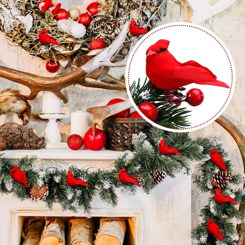 6PCS Christmas Cardinal Birds with Clips - 2.76 Inch Artificial