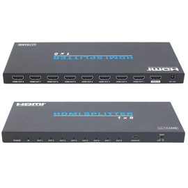FOURKAY 1x8 4K HDMI Splitter Distribution Amplifier. HDMI2.0b and HDCP2.2 compliant. Dolby Atmos. Distribute up to 4K resolution to 8 displays from one HDMI source using HDMI cables.