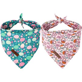 Lionet Paws Easter 2pcs Dog Bandanas, Pink Cute Rabbit Egss Dog Scarf Bib Premium Fabric, Happy Easter Green Bandanas for Medium Large Dogs Pets