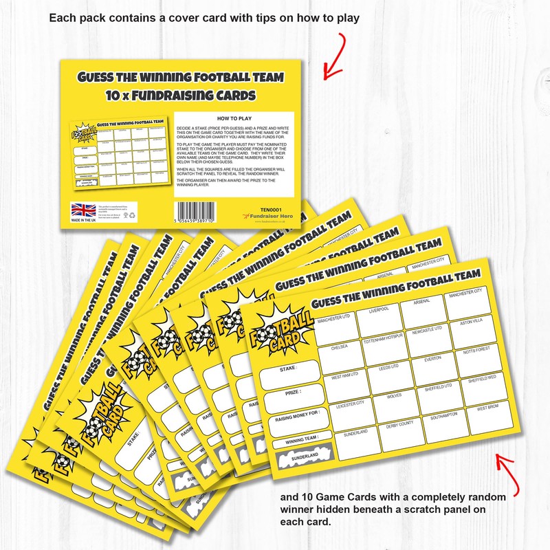 Pack of 10 Football Team Scratch Cards - Large A5