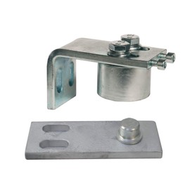 Upper gate hinge with thrust bearing for swing gates, load capacity 300 kg per gate hinge, mounting plate, universal use, galvanised