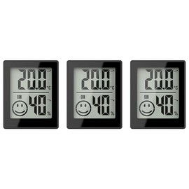 Room Climate Station, Set of 3, Temperature and Humidity Display, Comfort Indicator, Digital Thermometer and Hygrometer (Black)