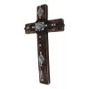 Rustic Western Turquoise Gems Silver Conchos Tooled Leather Wall Cross