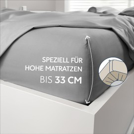 Dreamzie Fitted Sheet, 150 x 200 cm, High Bridge up to 33 cm, 100% Microfibre, Anthracite, Tested for Harmful Substances (Oeko Tex), Bed Sheet with Elasticated Band