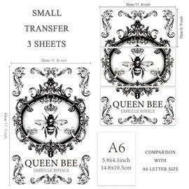 OLYCRAFT 3pcs/Set Queen BEE Rub on Transfers for Furniture and Craft 12x6 inch Vintage Bee Furniture Decals L'ABEILLE Royale Transfer Stickers Rub on Decals for Wood Furniture Scrapbooking Home Decor