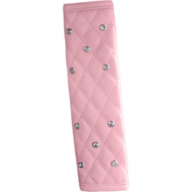 Seatbelt Shoulder Pads Leather Luster Crystals Seat Belt Covers Universal Fit Car Decor Accessories for Women Girl (Pink, 24 * 5CM)