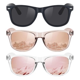 MEETSUN Polarized Sunglasses for Women Men Classic Retro Sun Glasses for Driving UV400 (3 Pack) Black Champagne Pink Mirrored