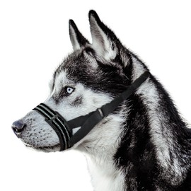 Dog Muzzle,Nylon Adjustable Anti-Bite Barking and Chewing Dog Muzzle with Reflective Strips,Dog Mouth Guard for Daily Behavior Training (Black, L:Snout Girth:24-28cm/9.4-11.0in)