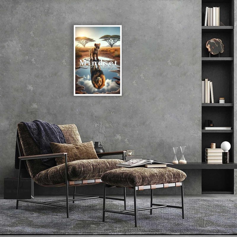 Inspirational animal poster, Mindset Is Everything, inspirational quotes lion reflection,
