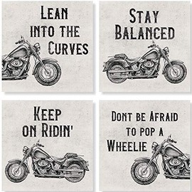 Carson SS74398 Motorcycle Square House Coaster Set of 4, 4-inch Diameter, Multicolor
