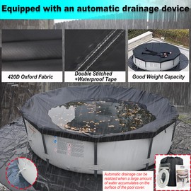 SIHAIAN 14 Ft Pool Cover, with Automatic Drain Round Pool Cover, One-Piece Quick Installation and Removal Above Ground Pool Cover, Preventing Waterlogging, UV Protected Solar Swimming Pool Cover