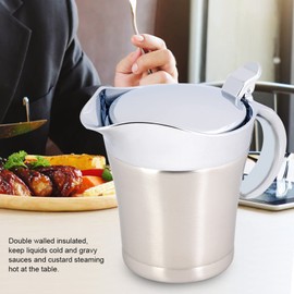 Stainless Steel Thermal Gravy Boat Sauce Jug with Lid Double Insulated Sauce Container for Serving Sauce Custard Cream Home or Dinner Parties (Small Size 450 ml)