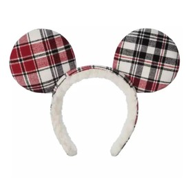 Theme Park Merchandise WDW Mickey Plaid Christmas Holiday Fuzzy Ears Headband for Adults