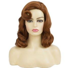 Siudus Parrucca vintage da donna, stile anni '50, capelli corti e ondulati, con frangia, in fibra sintetica, per cosplay, feste e Halloween