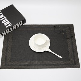 Placemats Table Mats Set of 6 - Place Mats for Table Matching Washable Pressed Vinyl Dining for Wedding Party Dining Outdoor Black 2