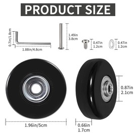 2 Suitcase Wheels Replacement Castors, 50 x 18 mm Suitcase Wheels Replacement, Universal Luggage Suitcase Replacement Wheels, Rubber Luggage Wheels Replacement Wheel Swivel Castors, with 4 Axles, 4