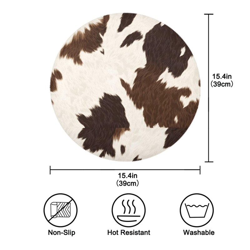 JUZIHAI Brown White Cow Print Placemats 15 Inch Round Polyester