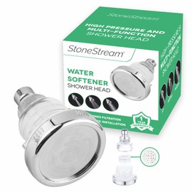 Original StoneStream Filtered Wall Showerhead for Hard Water with Soft Water Filter, High Pressure Multi-Functional Water Saving Showerhead with 3 Spray Settings