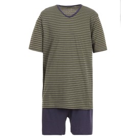 Henry Terre Men's Pyjamas 2-Piece Set Shorty Short Sleeve Striped V-Neck M-5XL Pyjamas, khaki