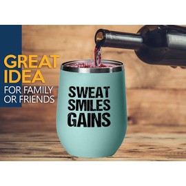 Personal Trainer Teal Edition Wine Tumbler 12oz - Sweat Smiles Gains - Fitness Instructor Workout Coach Exercise Lover Cardio Lover Gym Coach