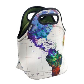Artovida Artists Collective Insulated Neoprene Lunch Bag - Washable Soft Lunch Tote for Work and Picnic - Design by Mark Ashkenazi (Israel) World Map - Classic