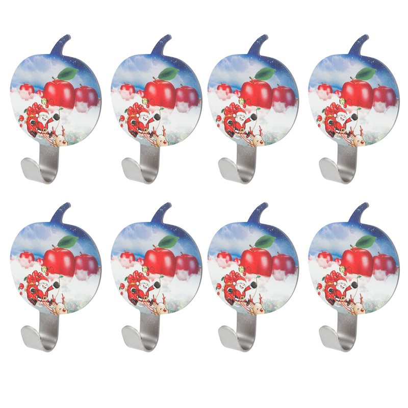 8Pcs Apple Shape PunchFree Hook WallMounted Sticking Hook Kitchen Bathroom