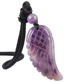 Nupuyai Amethyst Angel Wing Crystal Necklace for Women Men, Carved Reiki Healing Stone Pendant with Adjustable Cord 62cm