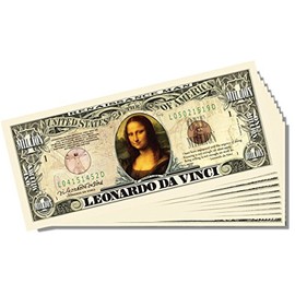 Leonardo da Vinci Novelty Million Dollar Bill - Set of 100 with 1 Bonus Christopher Columbus Bill