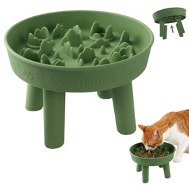 Silicone Slow Feeder Cat Bowl with Detachable Stand, Green