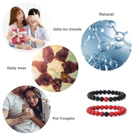 MengPa Mens Beaded Bracelets Couples Matching Bracelet Set Matte Beads for Women Stone Jewelry (Howlite-Red-Matte) US3691B