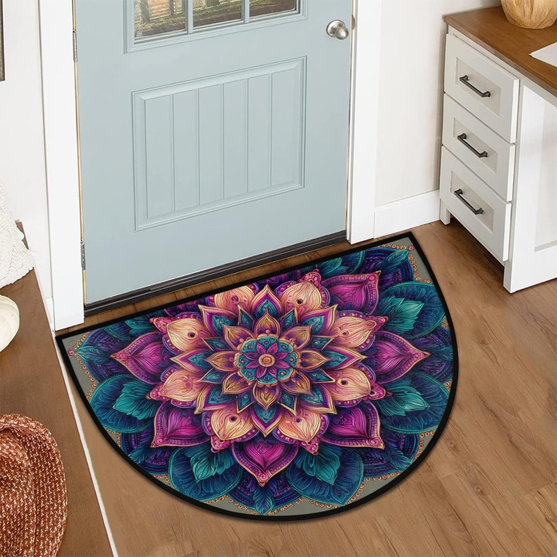 Mandala Retro Half Round Door Mat Semi Moon Rug Fireplace