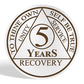 5 Year AA Sobriety Coin - Inspirational Mountain Design AA Medallion with Leather Keychain Holder - Celebrate Five Years of Recovery, Unity, and Self-Improvement,Sobriety gifts for Man Women