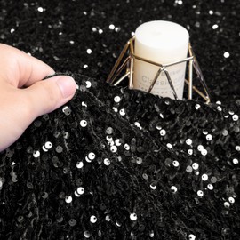 ShinyBeauty Black Sequin Velvet Fabric, Glittery & Stretchy Material for Clothing, Photo Booth Backgrounds, & DIY Backdrops