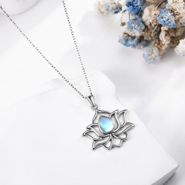 ONEFINITY Lotus Flower Necklace 925 Sterling Silver Moonstone Pendant Lotus Jewellery for Women, Sterling Silver, Moonstone