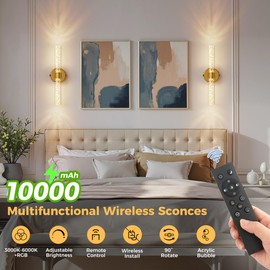 DORESshop Battery Operated Wall Sconces Set of 2, 10000mAh Rechargeable Wall Sconce with Bubble Crystal, 9 Color Dimmable Wireless Wall Sconce, Sconce Wall Decor for Living Room, Bedroom, Gold 18in