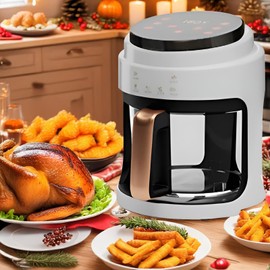 4.2QTGlass Air Fryers 6-in-1 Air Fryer Family Sized,Viewing Glass Potwith Odor Erase Technology Roasts, Broils, Dehydrates, Bakes & Reheats, 100+In-App Recipes 97% Less Oil (White)