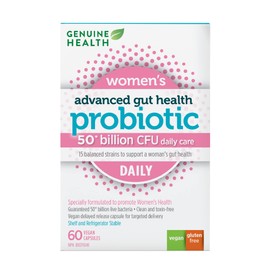 Genuine Health Probiotic for Women, 60 count, 50 Billion CFU, Natural daily digestive, immune, stress support, and vaginal pH balance, 15 diverse and balanced strains per capsule, Dairy, soy & gluten-free, Non-GMO, Vegan