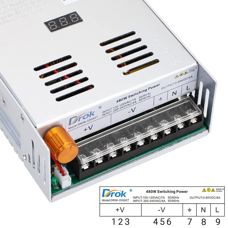 DROK 60V Power Supply, AC 110V 220V to DC 0-60V
