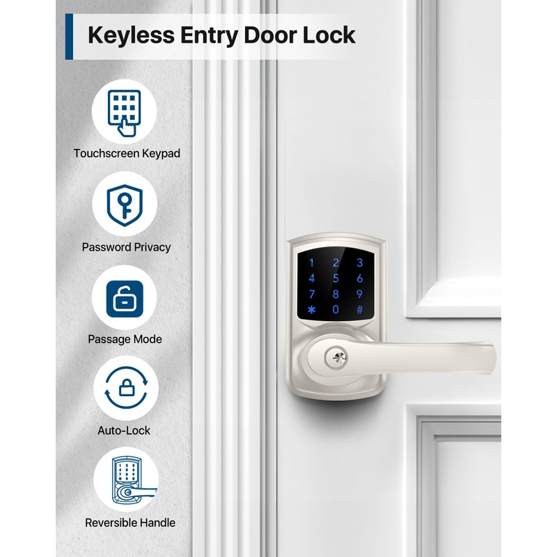 HIDALIFE Keyless Entry Door Lock, Electronic Keypad Door-Lock with Handle,