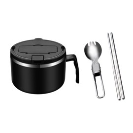 Byttlerom 1200ml Noodle Bowl with Lid, Stainless Steel Instant Noodle Bowl, Rapid Ramen Bowl with Filterable Lid Black