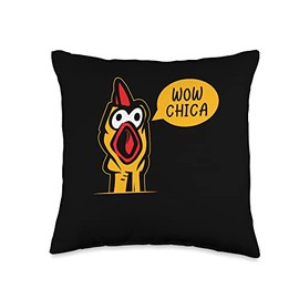 Wow Girl Funny Rubber Chicken Spanish Gift Wow Chica Funny Rubber Chicken Spanish Language Speaker Throw Pillow, 16x16, Multicolor