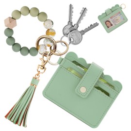 Lostars Wallet Keychain Wristlet for Women RFID Card Holder Keychain Key Chain Wallet Key Ring with Wrist Wallet for Women (Slim, Soft Green)