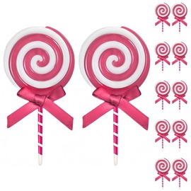 CCUUHJ 12Pcs Christmas Candy Cane Plastic Candy Decorations Peppermint Ornaments for Christmas Tree Candy Lollipop Craft Decor for Xmas Home Party Supplies (Pink)