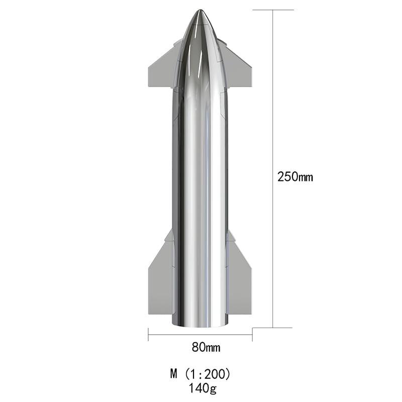 SpaceX Starship Rocket Display Model with Metallic Texturel Ratio 1:200,ABS